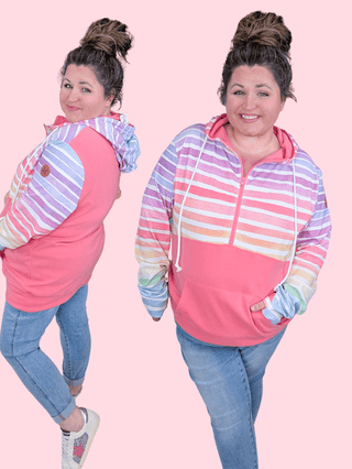 3- Hooded Tops PHC Triple Stretch Halfzip Hoodie in Coral Ombre Rainbow plus size clothing