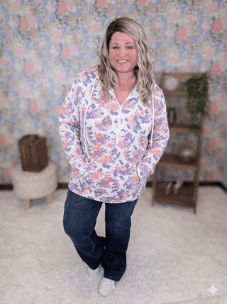 3- Hooded Tops PHC Triple Stretch Halfzip Hoodie in Purple Painted Floral plus size clothing