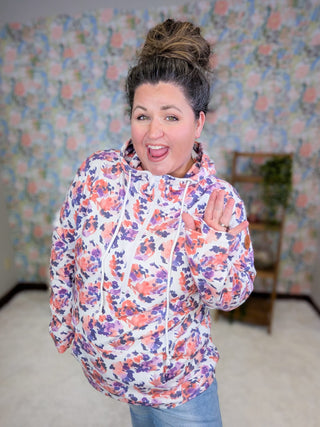 3- Hooded Tops PHC Triple Stretch Halfzip Hoodie in Purple Painted Floral plus size clothing