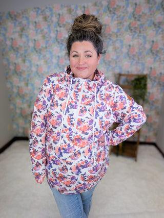 3- Hooded Tops PHC Triple Stretch Halfzip Hoodie in Purple Painted Floral plus size clothing