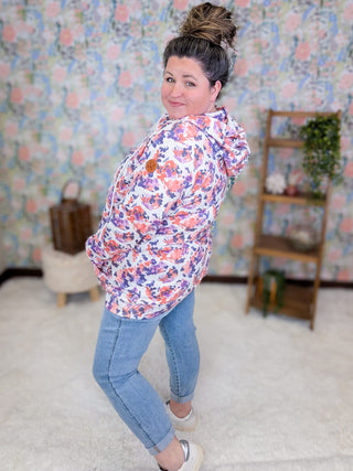 3- Hooded Tops PHC Triple Stretch Halfzip Hoodie in Purple Painted Floral plus size clothing