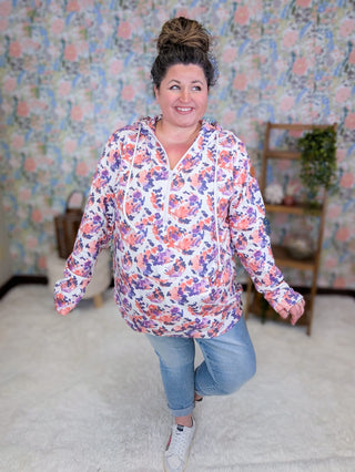 3- Hooded Tops PHC Triple Stretch Halfzip Hoodie in Purple Painted Floral plus size clothing