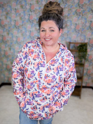 3- Hooded Tops PHC Triple Stretch Halfzip Hoodie in Purple Painted Floral plus size clothing