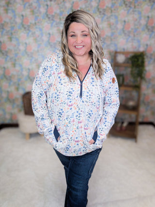 PHC- Triple Stretch Halfzip Hoodies in Paradise Wildflower + Navy-3- Hooded Tops-MICHELLE MAE-Styled by Stacked - A Plus Size Women's Boutique in Lakeville, MN