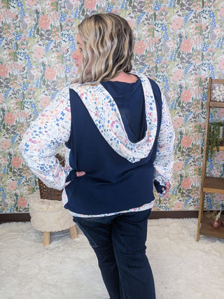 PHC- Triple Stretch Halfzip Hoodies in Paradise Wildflower + Navy-3- Hooded Tops-MICHELLE MAE-Styled by Stacked - A Plus Size Women's Boutique in Lakeville, MN