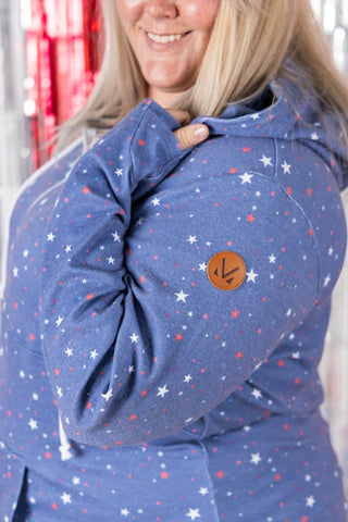 3- Hooded Tops PHC Triple Stretch Halfzip in Vintage Blue Stars plus size clothing