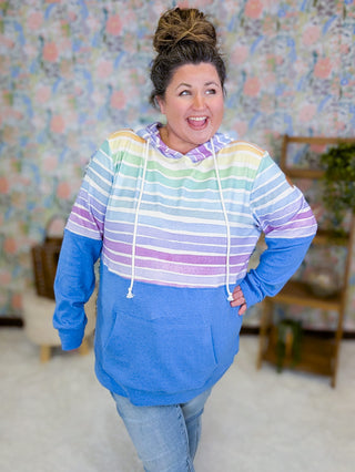 3- Hooded Tops PHC Triple Stretch Pullover Hoodie in Blue + Ombre Rainbow plus size clothing