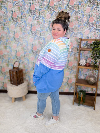 3- Hooded Tops PHC Triple Stretch Pullover Hoodie in Blue + Ombre Rainbow plus size clothing