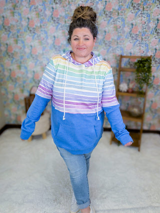 3- Hooded Tops PHC Triple Stretch Pullover Hoodie in Blue + Ombre Rainbow plus size clothing