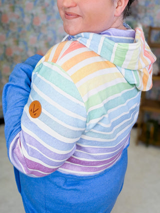 3- Hooded Tops PHC Triple Stretch Pullover Hoodie in Blue + Ombre Rainbow plus size clothing