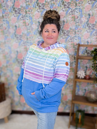 3- Hooded Tops PHC Triple Stretch Pullover Hoodie in Blue + Ombre Rainbow plus size clothing