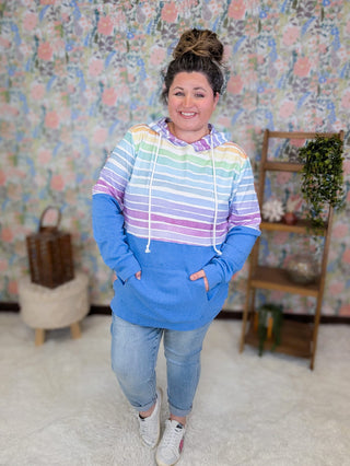 3- Hooded Tops PHC Triple Stretch Pullover Hoodie in Blue + Ombre Rainbow plus size clothing