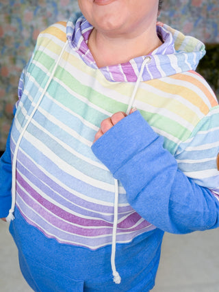 3- Hooded Tops PHC Triple Stretch Pullover Hoodie in Blue + Ombre Rainbow plus size clothing