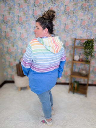 3- Hooded Tops PHC Triple Stretch Pullover Hoodie in Blue + Ombre Rainbow plus size clothing