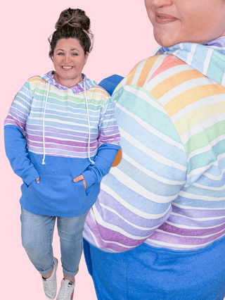 3- Hooded Tops PHC Triple Stretch Pullover Hoodie in Blue + Ombre Rainbow plus size clothing