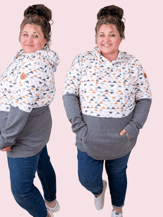 PHC Triple Stretch Pullover Hoodie in Charcoal w/Geometric Accent-3- Hooded Tops-MICHELLE MAE-Styled by Stacked - A Plus Size Women's Boutique in Lakeville, MN