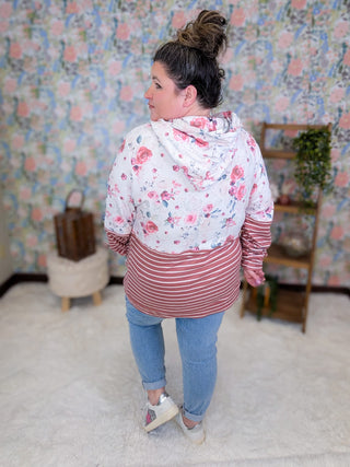 3- Hooded Tops PHC Triple Stretch Pullover Hoodie in Pink Bloom + Stripes plus size clothing