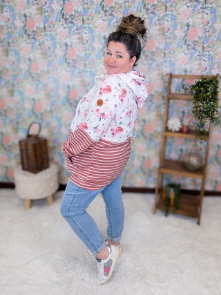 3- Hooded Tops PHC Triple Stretch Pullover Hoodie in Pink Bloom + Stripes plus size clothing