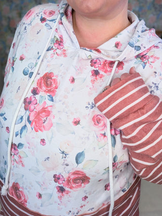 3- Hooded Tops PHC Triple Stretch Pullover Hoodie in Pink Bloom + Stripes plus size clothing