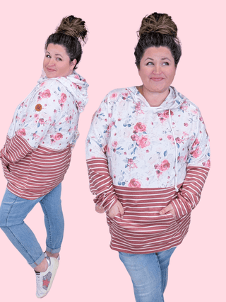 3- Hooded Tops PHC Triple Stretch Pullover Hoodie in Pink Bloom + Stripes plus size clothing