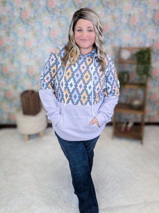 PHC- Triple Stretch Pullover Hoodie in Purple Geometric-3- Hooded Tops-MICHELLE MAE-Styled by Stacked - A Plus Size Women's Boutique in Lakeville, MN