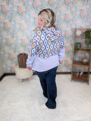 PHC- Triple Stretch Pullover Hoodie in Purple Geometric-3- Hooded Tops-MICHELLE MAE-Styled by Stacked - A Plus Size Women's Boutique in Lakeville, MN