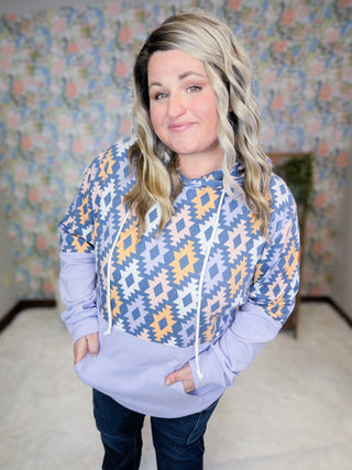 PHC- Triple Stretch Pullover Hoodie in Purple Geometric-3- Hooded Tops-MICHELLE MAE-Styled by Stacked - A Plus Size Women's Boutique in Lakeville, MN
