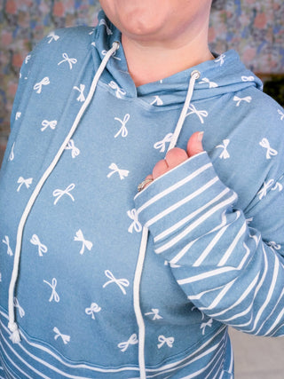 3- Hooded Tops PHC Triple Stretch Pullover Hoodie in Teal Bows + Stripes plus size clothing