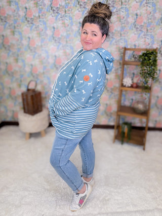 3- Hooded Tops PHC Triple Stretch Pullover Hoodie in Teal Bows + Stripes plus size clothing