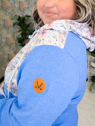 PHC- Triple Stretch Solid Blue Halfzip w/Ivory Fuchsia Floral Accent-3- Hooded Tops-MICHELLE MAE-Styled by Stacked - A Plus Size Women's Boutique in Lakeville, MN