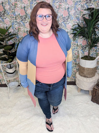 Phoebe Colorblock Comfy Duster Cardigan-4- Overlayer Tops-HAPTICS-Styled by Stacked - A Plus Size Women's Boutique in Lakeville, MN