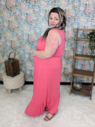 Piper Knotted Front Maxi Dress in Coral Pink-11- Dress/Romp/Jump-EMERALD-Styled by Stacked - A Plus Size Women's Boutique in Lakeville, MN