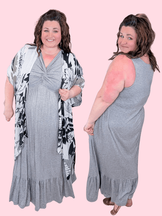 11- Dress/Romp/Jump Piper Twist Front Maxi Dress in Heather Gray plus size clothing