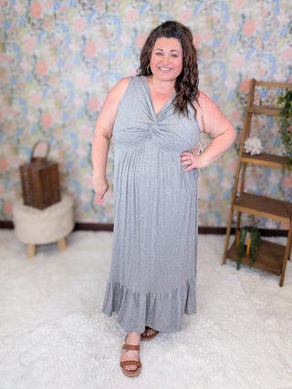 11- Dress/Romp/Jump Piper Twist Front Maxi Dress in Heather Gray plus size clothing