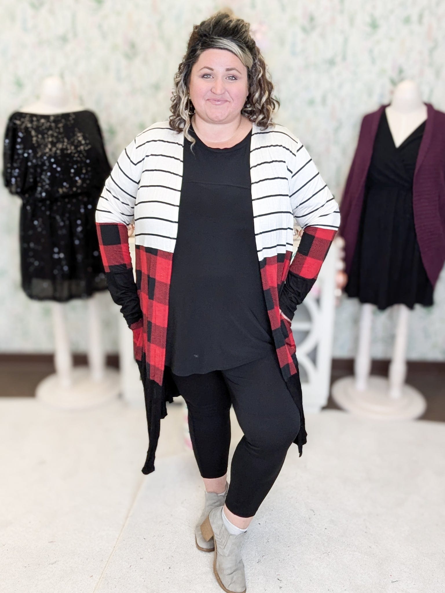 Plaid open cardigan clearance