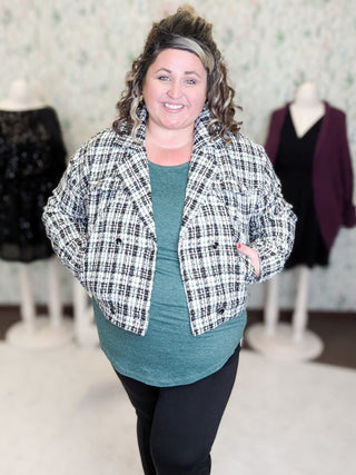 SALE- Julia Tweed Cropped Peacoat Blazer w/Shimmer-4- Overlayer Tops-KORI-Styled by Stacked - A Plus Size Women's Boutique in Lakeville, MN