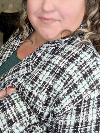SALE- Julia Tweed Cropped Peacoat Blazer w/Shimmer-4- Overlayer Tops-KORI-Styled by Stacked - A Plus Size Women's Boutique in Lakeville, MN