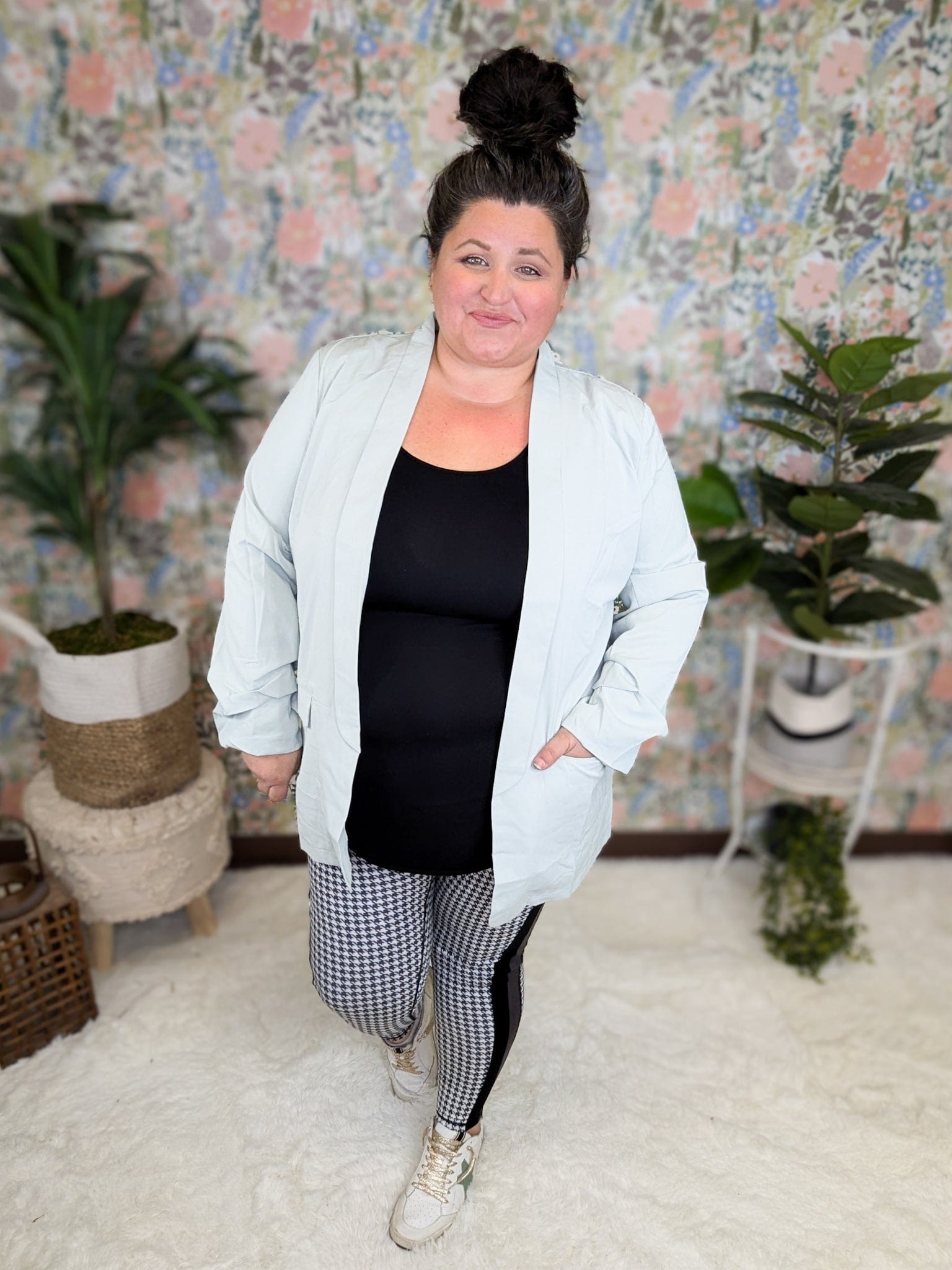 Houndstooth leggings plus size sales