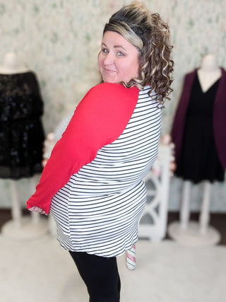 Sami Striped Raglan w/Buffalo Plaid Trees-6- Graphic Tops-Heimish-Styled by Stacked - A Plus Size Women's Boutique in Lakeville, MN