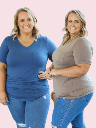 Pocketful of Perfect- Solid V-Neck Tees (22 COLORS)-1- ShortSlv/Slvless Tops-Michelle Mae-Styled by Stacked - A Plus Size Women's Boutique in Lakeville, MN