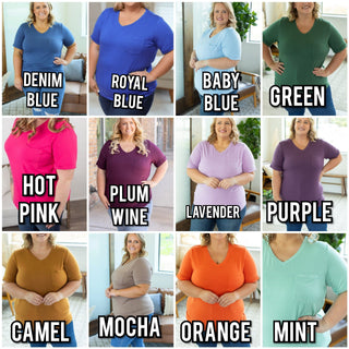 Pocketful of Perfect- Solid V-Neck Tees (22 COLORS)-1- ShortSlv/Slvless Tops-Michelle Mae-Styled by Stacked - A Plus Size Women's Boutique in Lakeville, MN
