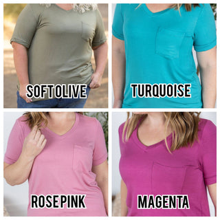 Pocketful of Perfect- Solid V-Neck Tees (22 COLORS)-1- ShortSlv/Slvless Tops-Michelle Mae-Styled by Stacked - A Plus Size Women's Boutique in Lakeville, MN
