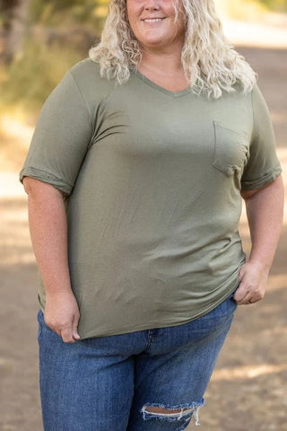Pocketful of Perfect- Solid V-Neck Tees (22 COLORS)-1- ShortSlv/Slvless Tops-Michelle Mae-Styled by Stacked - A Plus Size Women's Boutique in Lakeville, MN