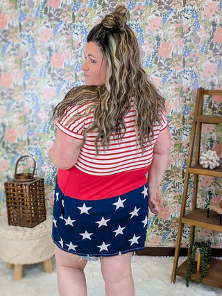 4- Overlayer Tops Posie Short Sleeve Americana Cardigan w/Pockets plus size clothing