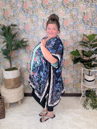 Presley Rose + Paisley Print Kimono on Navy-4- Overlayer Tops-urbanista-Styled by Stacked - A Plus Size Women's Boutique in Lakeville, MN