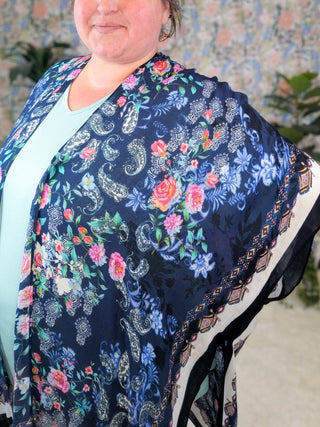 Presley Rose + Paisley Print Kimono on Navy-4- Overlayer Tops-urbanista-Styled by Stacked - A Plus Size Women's Boutique in Lakeville, MN