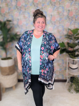 Presley Rose + Paisley Print Kimono on Navy-4- Overlayer Tops-urbanista-Styled by Stacked - A Plus Size Women's Boutique in Lakeville, MN