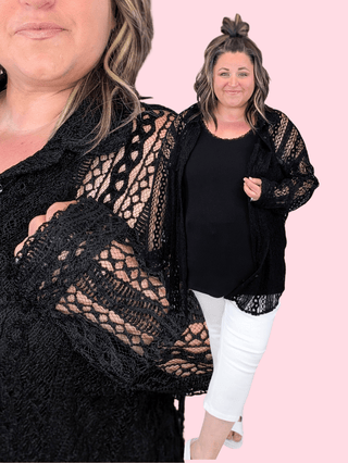 4- Overlayer Tops Priscilla Lace Buttondown Top in Black plus size clothing