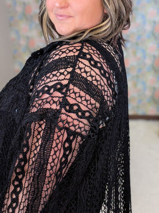 4- Overlayer Tops Priscilla Lace Buttondown Top in Black plus size clothing