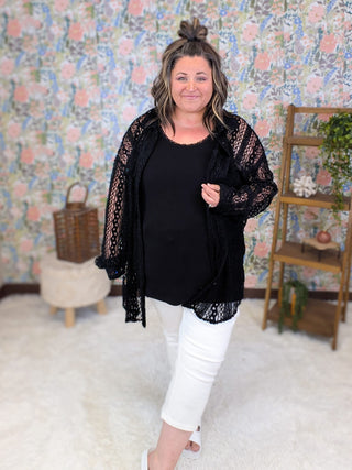 4- Overlayer Tops Priscilla Lace Buttondown Top in Black plus size clothing